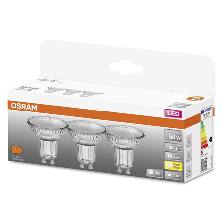 3x GU10 LED Leuchtmittel 4,3W = 50W 350lm 2700K Warm 36° OSRAM STAR