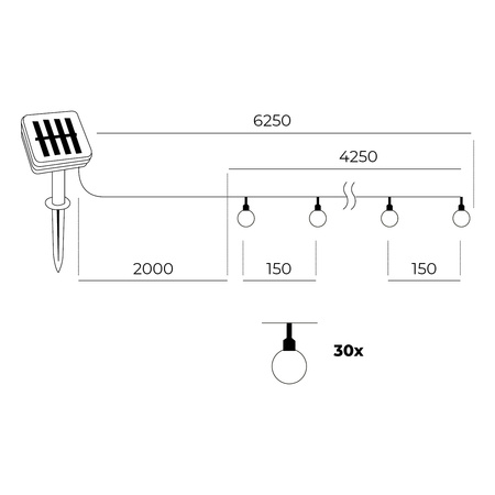 Solarbetriebene Garten Girlande LED Lampe 0.12W 3000K Warm Schwarz IP44 Aura Kobi