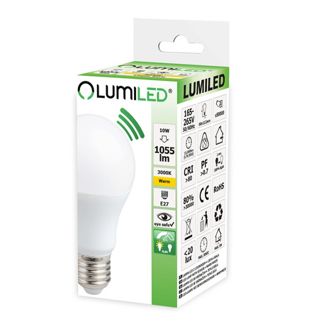 LED Lampen E27, Glühbirne A60 mit Bewegungssensor 10W = 75W 1055lm 260° 3000K warm LUMILED
