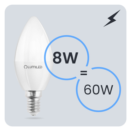 6x LED E14 CANDLE 8W = 60W 6500K Cold White CCD LUMILED Glühbirne
