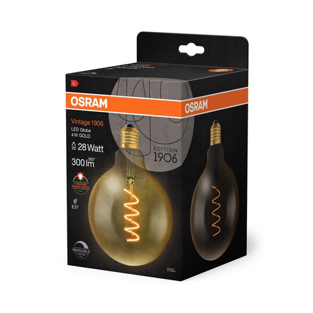 LED Leuchtmittel E27 G125 4,5W = 28W 300lm 2000K Warm 300° Filament OSRAM Vintage 1906 Dimmbar