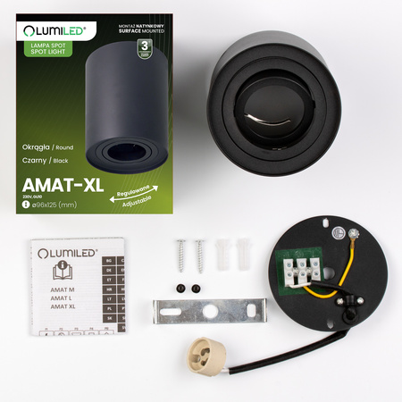 Aufputz HALOGEN Spot Tuba Beweglich AMAT-XL GU10 Rund 125mm SCHWARZ LEUCHTEND