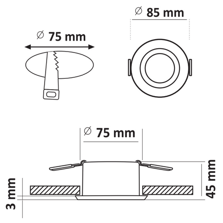 KOLDING Runde bewegliche Einbauleuchte Schwarz und Silber MR16 GOLDLUX (Polux)