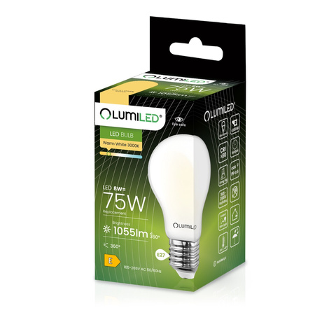 LED Lampen E27, Glühbirne A60 8W = 75W 1055lm 360° 3000K warm Glühfaden Milch LUMILED