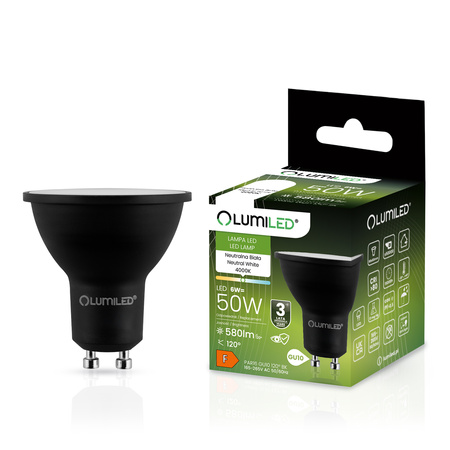 10x LED Lampen GU10, Glühbirne 6W = 50W 580lm 120° 4000K neutral Schwarz LUMILED