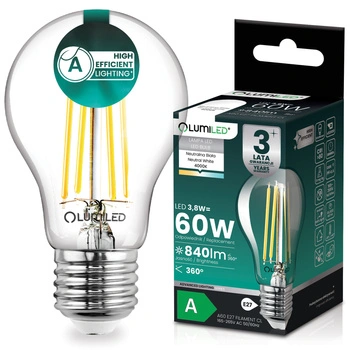 LED-Lampe E27 A60 3,8W 840lm = 60W 4000K neutralweiß 360° Filament Energieklasse A LUMILED