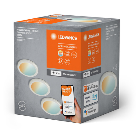 3x Unterbauleuchte Smart Luminaire 6.5W 210lm CCT 83mm Dimmbar Weiß SMART+ WiFi Unterbauleuchte Rund Ledvance