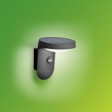 Solar-Gartenlampe LED-Wandleuchte TYLA IR 1,2W 3000K IP44 mit Bewegungs- und Dämmerungssensor Anthrazit PHILIPS