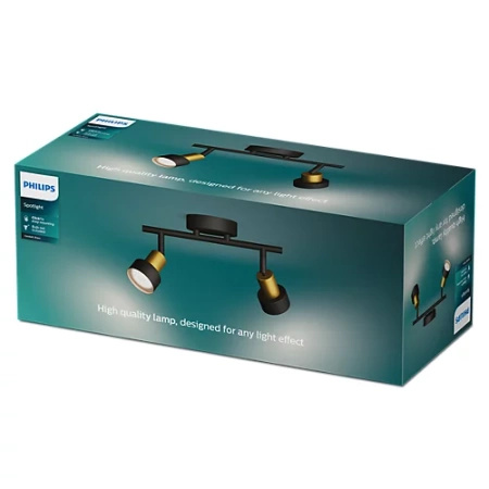 Reflektor-Deckenleuchte 2x GU10 Schwarz-Kupfer-Röhre Philips