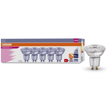 5x LED Leuchtmittel GU10 3.4W = 35W 230lm 3000K Warm 36° CRI97 DIMMBAR OSRAM Parathom