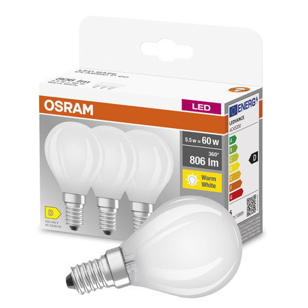 3x LED Lampen E14 P45 5,5W = 60W 806lm 2700K Wärme 300° Filament OSRAM BASE