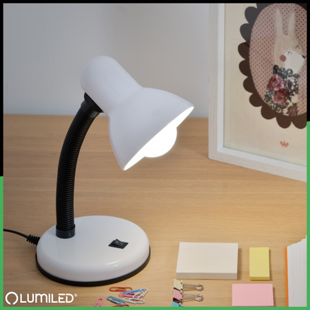 Schreibtischlampe E27, Tischlampe Verstellbar Weiß SARA LUMILED