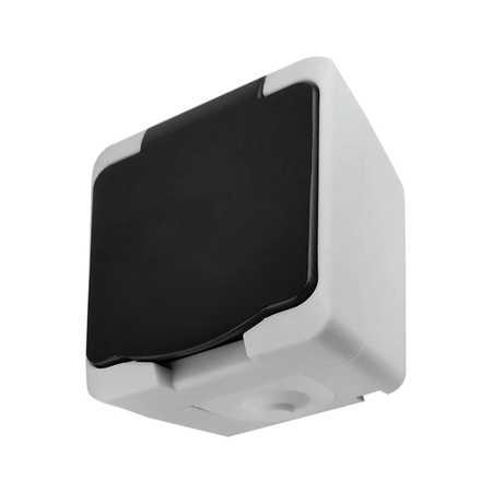 Hermetische Einzelflächensteckdose mit Klappe 2P+Z Schuko AQUATIC MINI IP54 ORNO Weiß und Schwarz