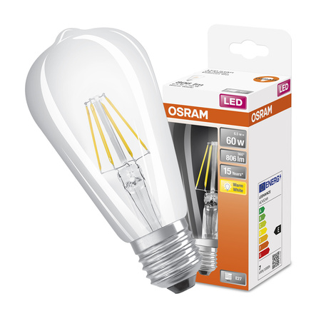 LED Lampen E27 ST64 6.5W = 60W 806lm 2700K Warm 300° Glühfaden OSRAM 