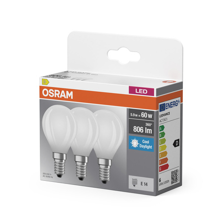 3x LED-Glühbirne P45 Ball E14 5.9W = 60W 806lm 6500K Cold 300° BASE Osram