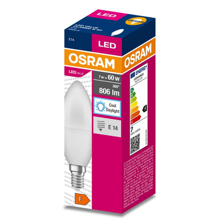 E14 B35 LED Lampen 7W = 60W 806lm 6500K kalt OSRAM Value