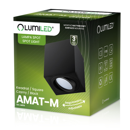 Halogen-Aufbauleuchte GU10, Aufbauspot Quadrat beweglich Schwarz AMAT-M LUMILED