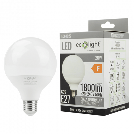 LED-Lampe Sphere G95 E27 20W 1800lm 4000K Neutral Ecolight