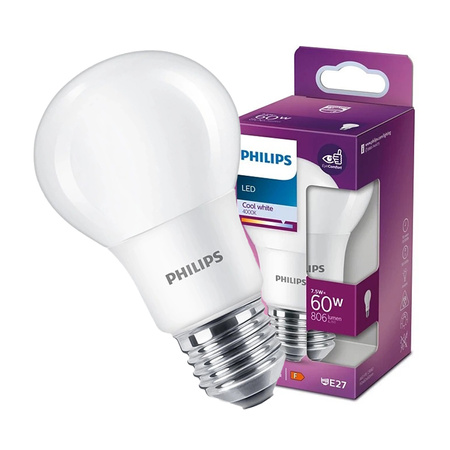 E27 A60 LED Lampen 7,5W = 60W 806lm 4000K Neutral 200° PHILIPS