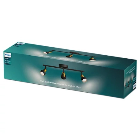 Reflektor-Deckenleuchte 3x GU10 Schwarz-Kupfer-Röhre Philips