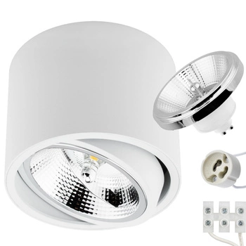 HALOGEN Aufbaustrahle 10cm, Aufbauspot Metall Tuba Spot, Weiß + LED GU10, ES111, 15W, COB, 3000K LUMILED