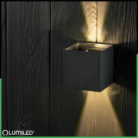 Wandleuchte Außen 2x 3W, Garten-Wandleuchte 4000K nach oben und unten verstellbar Schwarz PICEA LUMILED