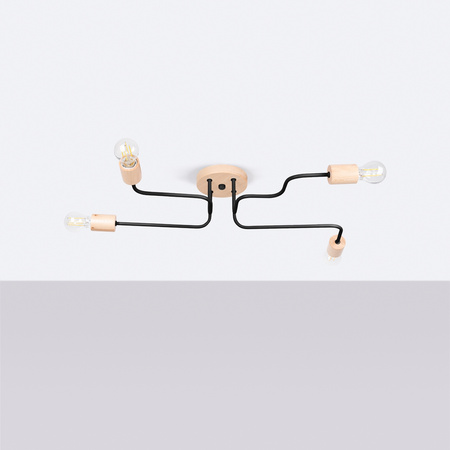 Kronleuchter Deckenleuchte 4x E27 Naturholz Schwarz Timbo Peach Puff SL.1669 Sollux