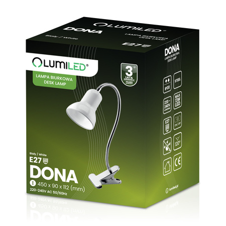 Schreibtischlampe Tisch Verstellbar DONA Schule Nachtlicht E27 Clip Weiß LUMILED