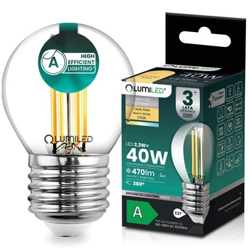 LED-Lampe E27 Kugel P45 2,2W 470lm = 40W 2700K warmweiß 360° Filament Energieklasse A LUMILED