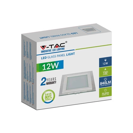 LED-Einbaupanel 12 W 3000 K Glas quadratisch flimmerfrei VT-1202G V-TAC