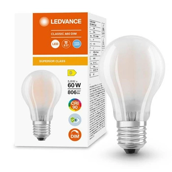 E27 A60 LED Lampe 5,8 W = 60 W, 806 lm, 4000 K, neutral, 300 °, CRI90, Filament, milchig, dimmbar, LEDVANCE Superior