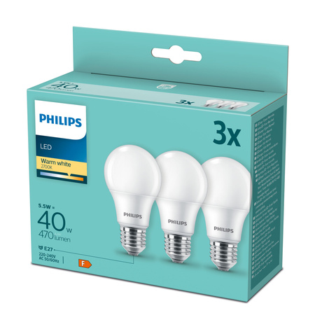 3x LED-Lampe E27 A60 4.9W = 40W 470lm 2700K Warm 180° Essential Philips