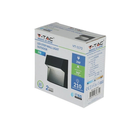 LED-Treppenleuchte 3 W 4000 K quadratisch schwarz Stufenleuchte VT-1172 V-TAC