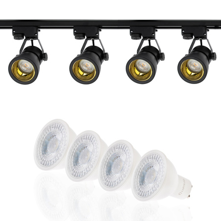 Beleuchtungsschiene 2m + 4 xGU10-Schienenstrahler in Schwarz-Gold + 6W LED GU10 3000 K