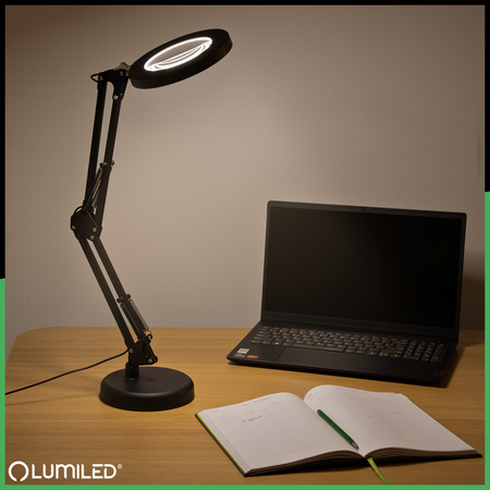 Schreibtischlampe LED 8W CCT Zeichnung Tischlampe 3x Vergrößerungsglas LUCA 2 Schwarz LUMILED