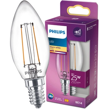 E14 B35 LED Lampen 2W = 25W 250lm 2700K Warmfilament PHILIPS