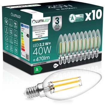 10x LED-Lampe E14 Kerze B35 2.2W 470lm = 40W 4000K neutralweiß 360° Filament Energieklasse A LUMILED