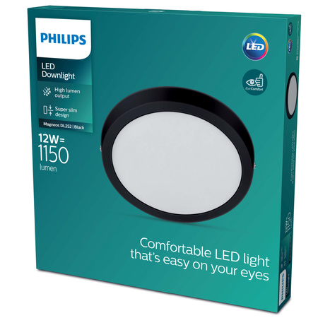 Plafond LED-Panel-Deckenleuchte MAGNEOS 12W 2700K 21cm schwarzes Downlight rund PHILIPS