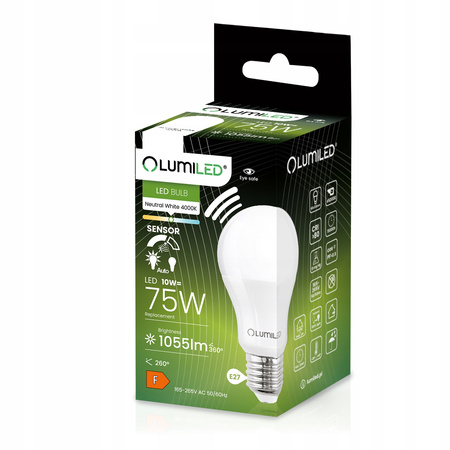 LED Lampen E27, Glühbirne A60 mit Bewegungs- und Dämmerungssensor 10W = 75W 1055lm 200° 4000K neutral LUMILED