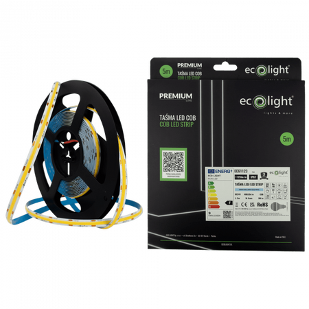 LED-Streifen COB 9W/m 1125lm/m 480LED/m 24V 6000K Kalt IP67 Rolle 5m Ecolight