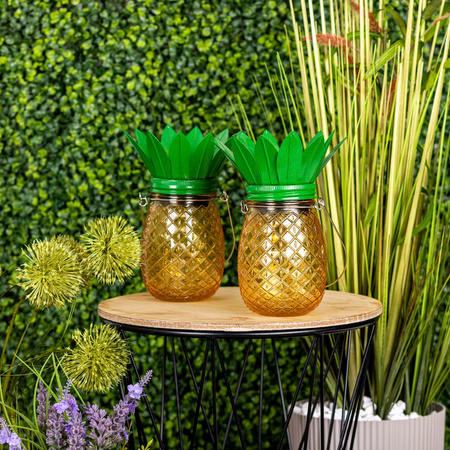 Gartenlampe LED Solar Laterne Hanging Jar ANANAS Glas 3000K