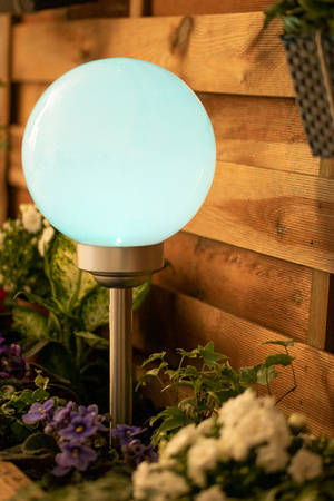 LED-Solar-Gartenlampe WHITE BALL 20cm betrieben 3500K warm + RGB GOLDLUX (Polux)