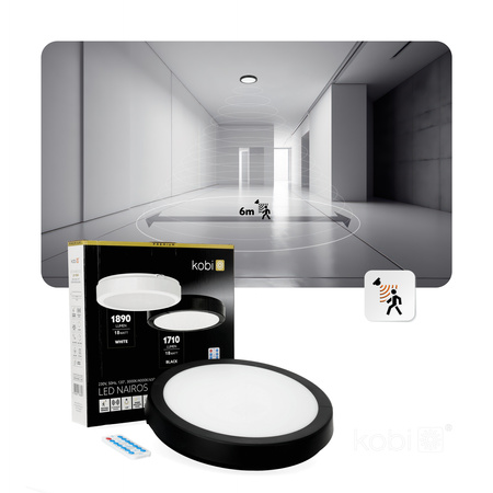 LED Badezimmer Deckenleuchte Aufputz 18W 1710lm 4000K 120° mit Bewegungs- und Dämmerungssensor Schwarz IP65 Nairos Kobi