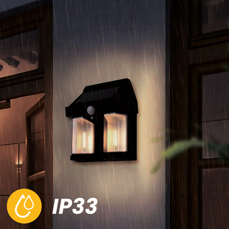 Solar LED Wandleuchte Solar-Fassadenstrahler Dämmerungssensor Schwarz