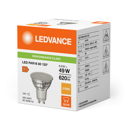 LED Lampen PAR16 GU10 6.9W = 49W 620lm 2700K Warmweiß 120° LEDVANCE