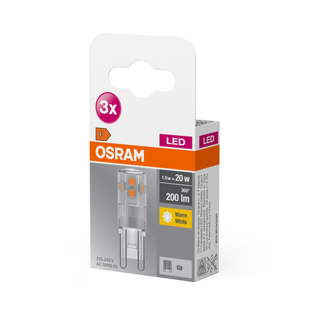 3x LED G9 KAPSEL 1,9W = 20W 200lm 2700K Warm OSRAM Sockel