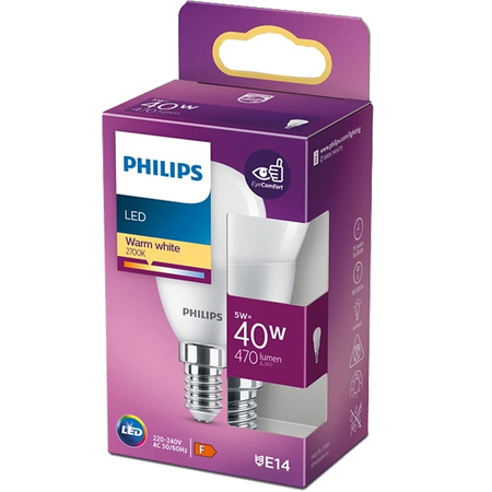 LED-Kugellampe E14 P45 5W = 40W 470lm 2700K Warm PHILIPS