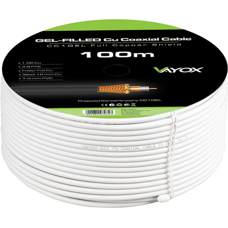 Antennen Koaxialkabel Kupfer Gel CU Terrestrisch 4K Full HD Weiß 100M VAYOX