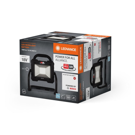 LED-Flutlicht Reflektor 15W 1300lm 6500K Cold Dimmbar Wiederaufladbar mit Schwenkkopf Schwarz Arbeitsleuchten Ledvance