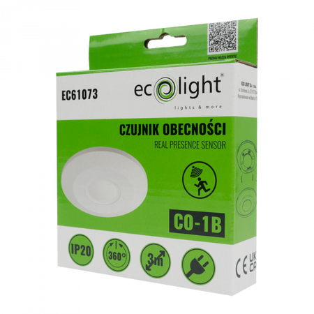 Bewegungs- und Dämmerungssensor PIR Aufbaumontage Deckenmontage Weiß 3m 360° CO Ecolight